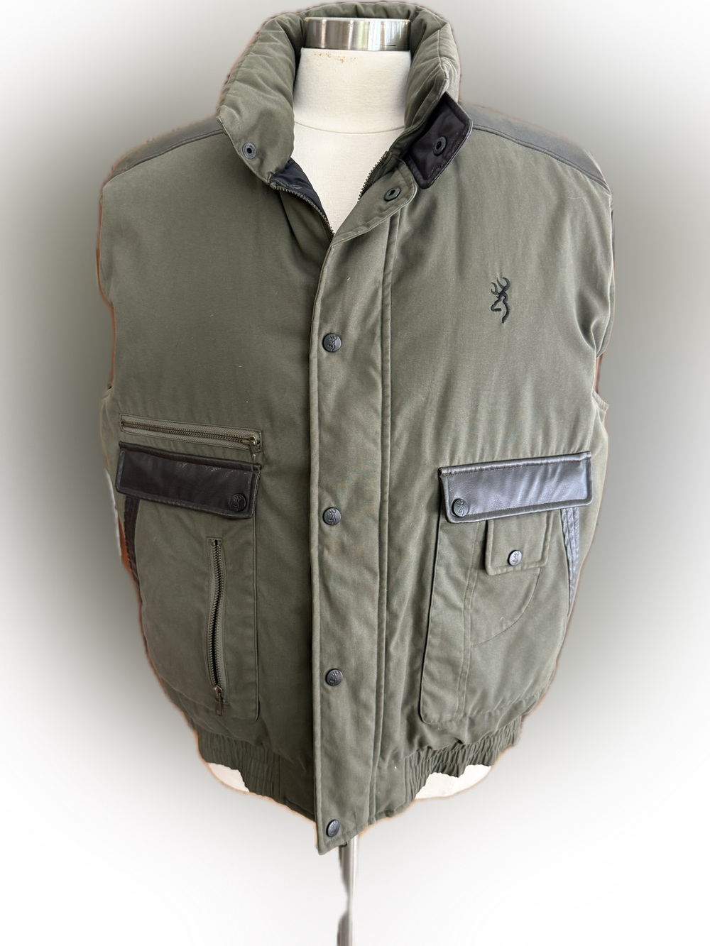 Browning Olive Green Quilted Utility Vest with Dark Trim Large